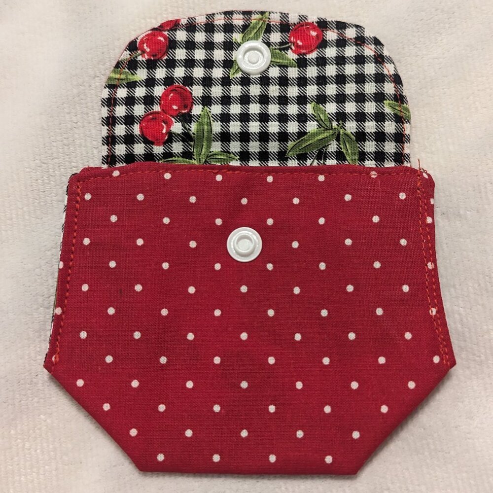 NWT Handmade Coin Purse - Cherries, gingham, and polka dots - OOAK